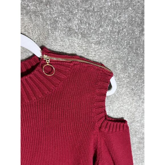Susan Graver Sweater Womens Size Large Red Mock Neck Cold Shoulder Zipper Detail - Picture 5 of 7